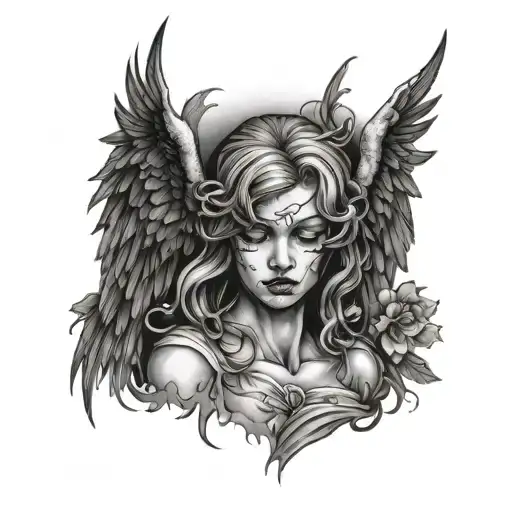  fallen angel crying face inside tattoo design idea