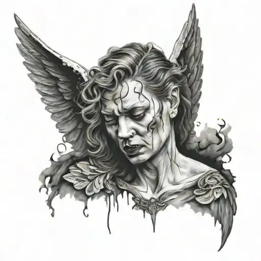 drark angel crying woman tattoo design idea