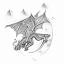 toothless (dragon) flying over hogwarts, with the letters of the one ring surrounding tattoo design idea