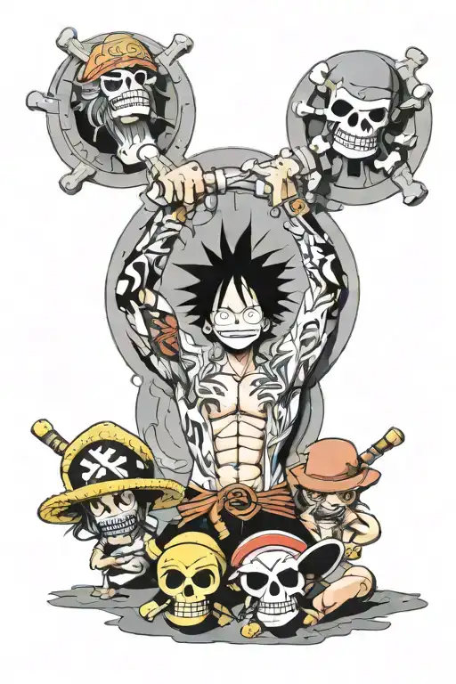 several people from one piece anime tattoo design idea