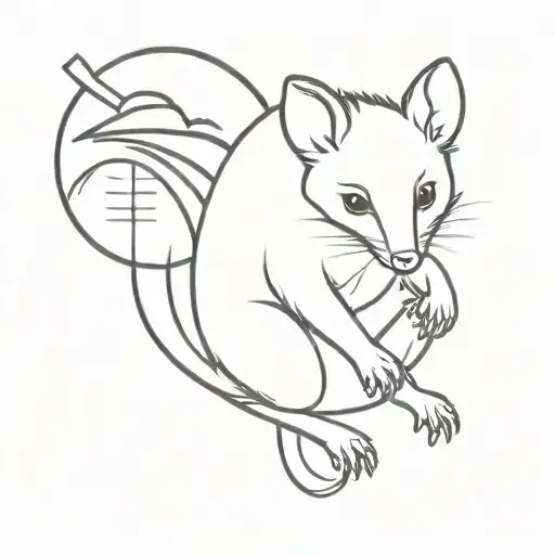 thin line cute possum with the sun shining and rising out of its back tattoo design idea