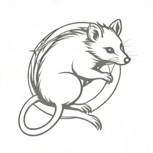 thin line cute possum with the sun shining and beaming out of its back so it looks like the sun is part of its body  tattoo design idea