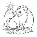 thin line cute possum with cartoon sun beams shining out of its back so it looks like the sun is part of its body  tattoo design idea