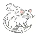 thin line cute possum with cartoon sun beams shining out of its back so it looks like the sun is part of its body  tattoo design idea