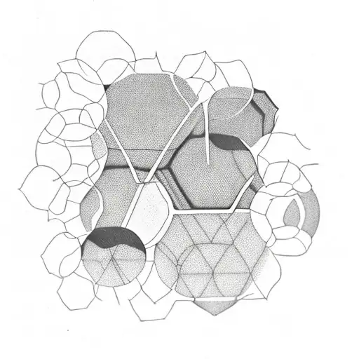 3 hexagons, each of them have a small picture inside. the first one got a leaf, the second got a heart, the third one go tattoo design idea