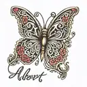Name Albert 1953-2019 in fancy writing with a small butterfly tattoo design idea