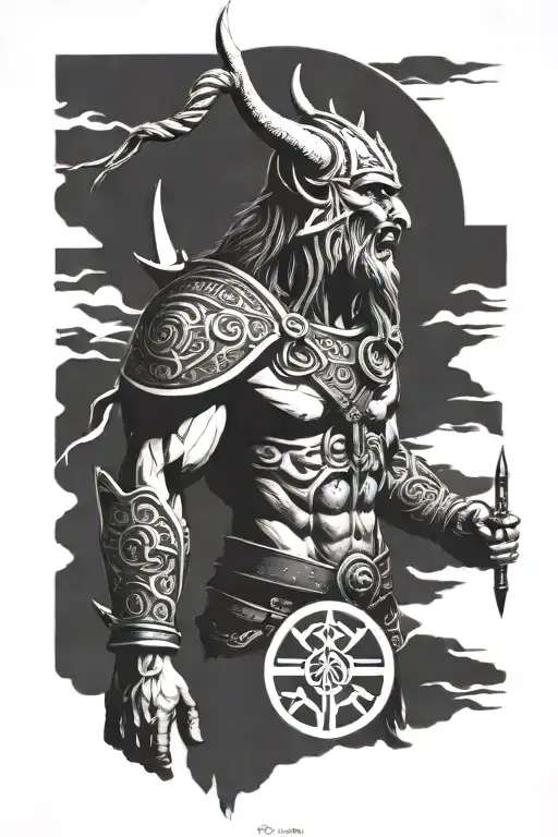 Norse god tyr with tyr symbol tattoo design idea