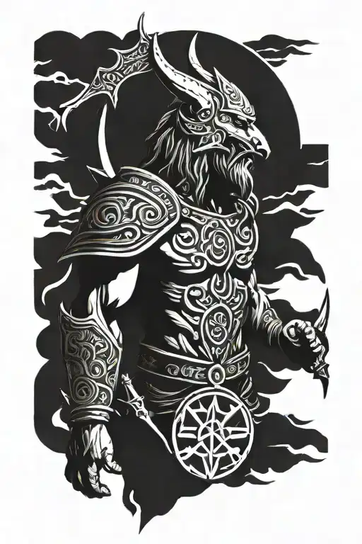 Norse god tyr with tyr symbol tattoo design idea