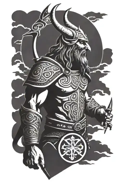 Norse god tyr with tyr symbol tattoo design idea