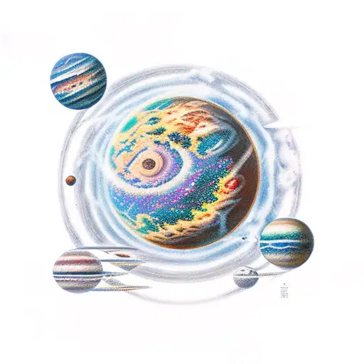  half sleves space tatoo planets like sturan jupiter uranius  and moutains aboves  tattoo design idea
