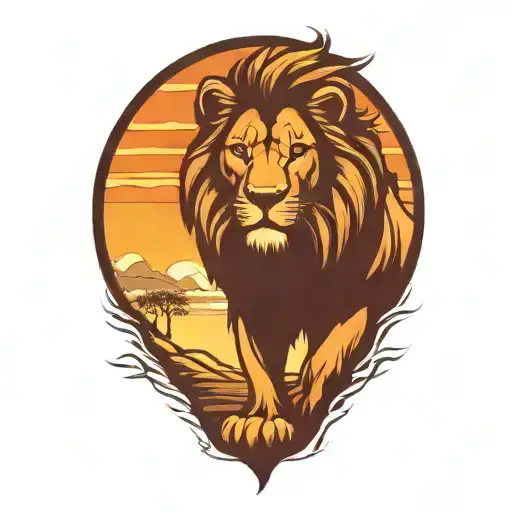 sun rise,  sky, lion walking along, tattoo design idea
