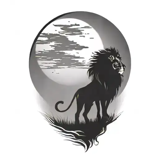 sun rise, sky, lion walking along horizon depicts the silhouette tattoo design idea