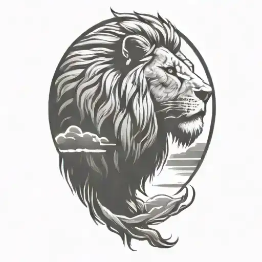 sun rise,  sky, lion walking along, tattoo design idea