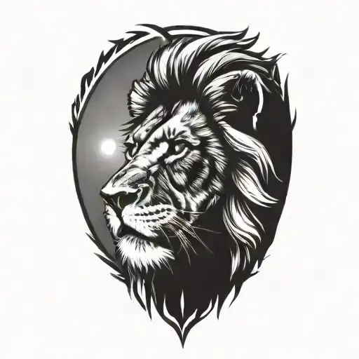 small lion looking up at sky with sun rising  tattoo design idea