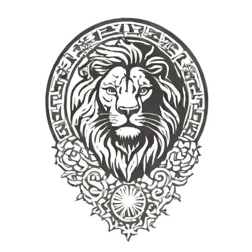 lion surrounded by a sun shining tattoo design idea