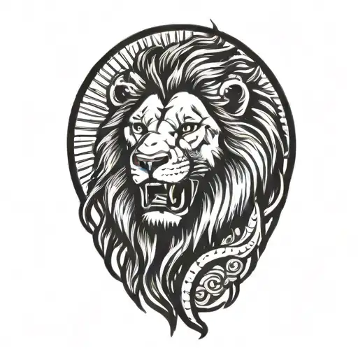 lion surrounded by a sun shining tattoo design idea