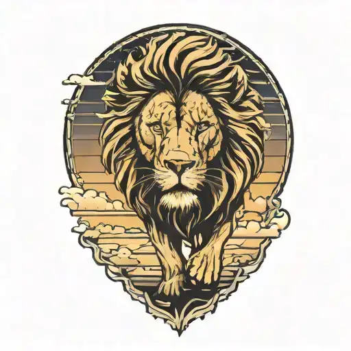 sun rise,  sky, lion walking along, tattoo design idea