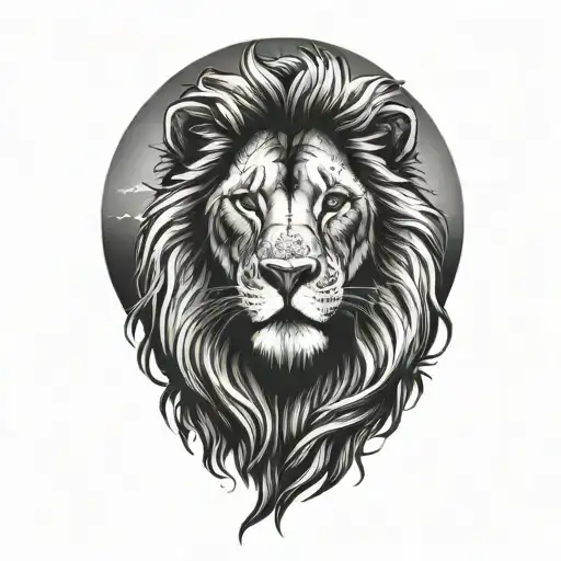 sun rise,  sky, lion walking along, tattoo design idea