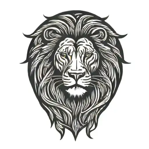lion silhouette walking along horizon In the background with sun in sky tattoo design idea