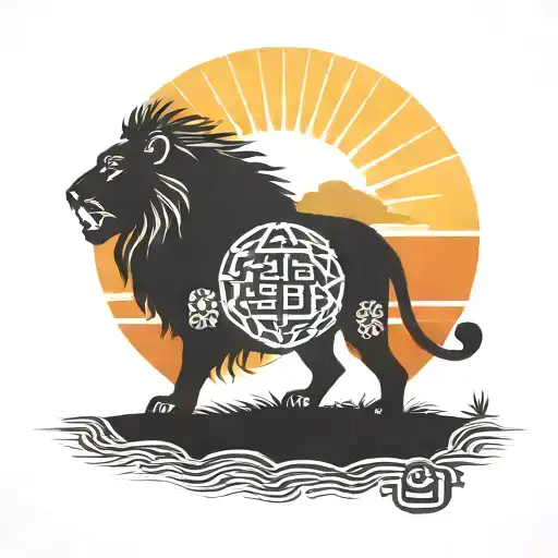 sun rise, sky, lion walking along horizon depicts the silhouette tattoo design idea