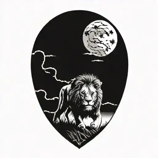 sun rise, sky, lion walking along tattoo design idea