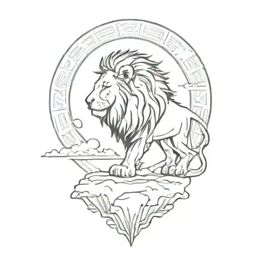 sun rise, sky, lion walking along horizon depicts the silhouette tattoo design idea