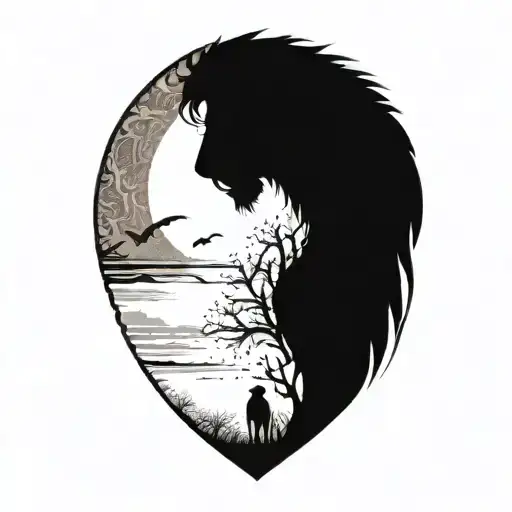 sun rise, sky, lion walking along horizon depicts the silhouette tattoo design idea