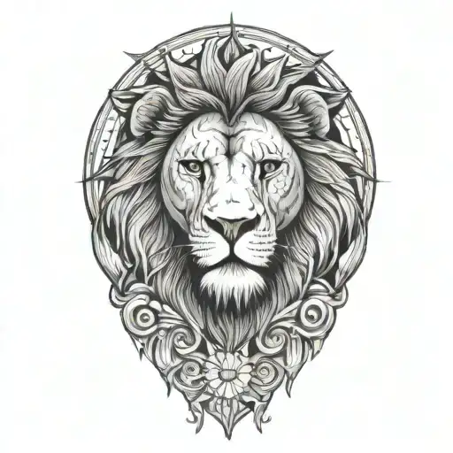 Quod sumus hoc eritis, lion, sun, dawn, sun rays, sky  tattoo design idea