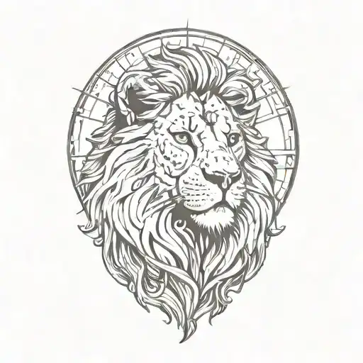 small lion looking up at sky with sun rising  tattoo design idea