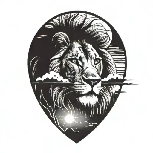 sun rise,  sky, lion walking along, tattoo design idea