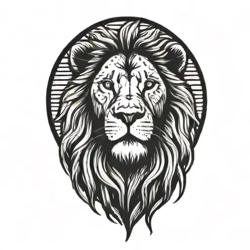 small lion looking up at sky with sun rising  tattoo design idea