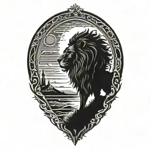 sun rise, sky, lion walking along horizon depicts the silhouette tattoo design idea