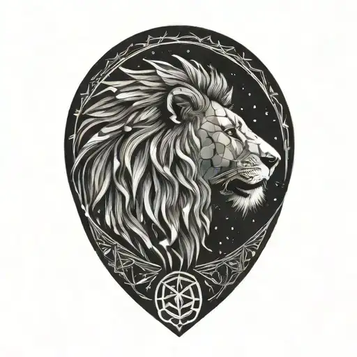 crescent, stars, lion, water tattoo design idea