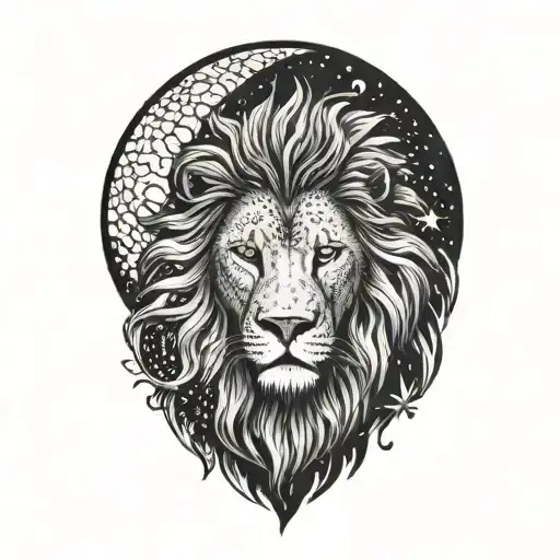 crescent, stars, lion, water  tattoo design idea