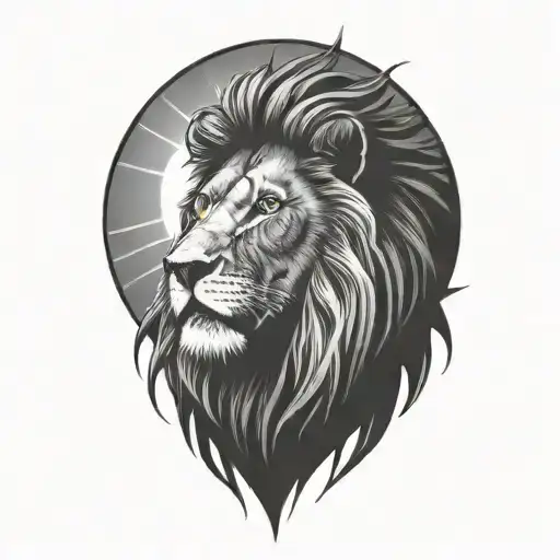 lion, sun, dawn, sun rays, sky tattoo design idea
