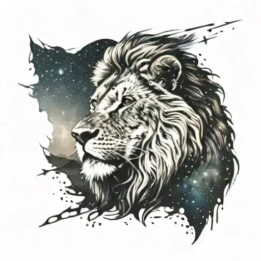 lion, island, night sky, stars, lost,  tattoo design idea