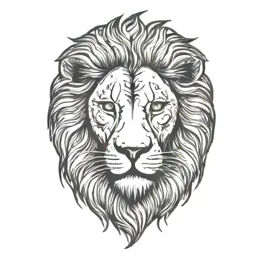 lion silhouette walking along horizon In the background with sun in sky tattoo design idea