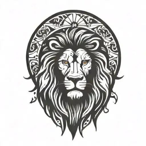 lion silhouette surrounded by a sun rising sun tattoo design idea