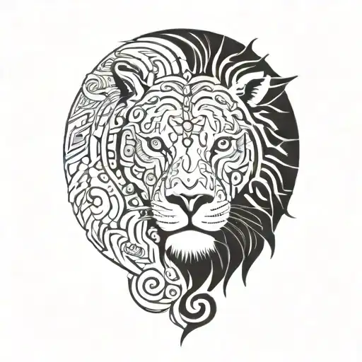 sun rise, sky, lion walking along horizon depicts the silhouette tattoo design idea