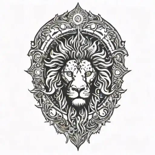 sun rise, sky, lion walking along horizon depicts the silhouette tattoo design idea