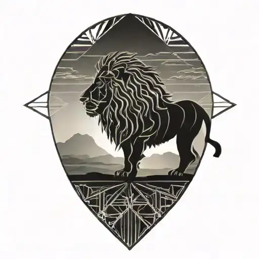 sun rise, sky, lion walking along horizon depicts the silhouette tattoo design idea