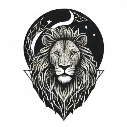 lion, crescent, moon, night, stars   tattoo design idea