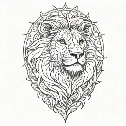 small lion looking up at sky with sun rising  tattoo design idea
