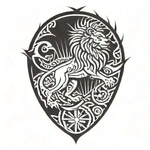 mughal flag, lion, sun rays tattoo design idea