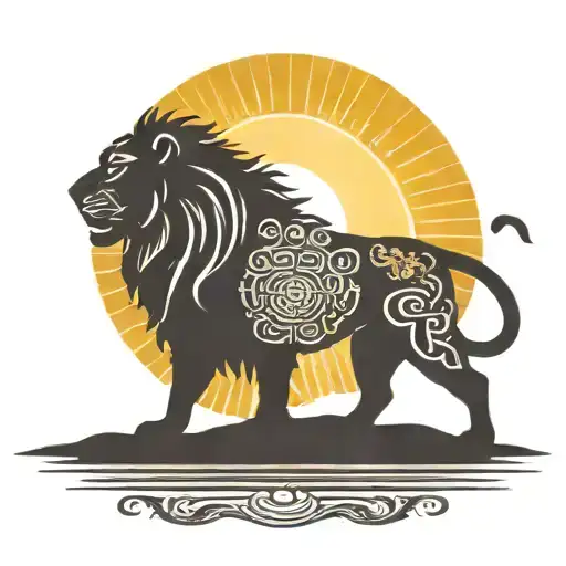 sun rise, sky, lion walking along horizon depicts the silhouette tattoo design idea