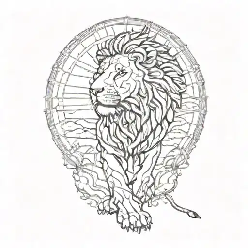 sun rise, sky, lion walking along horizon depicts the silhouette tattoo design idea
