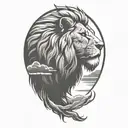 sun rise,  sky, lion walking along, tattoo design idea