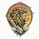 sun rise,  sky, lion walking along, tattoo design idea
