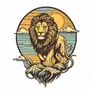 sun rise,  sky, lion walking along, tattoo design idea