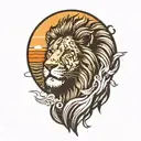 sun rise,  sky, lion walking along, tattoo design idea